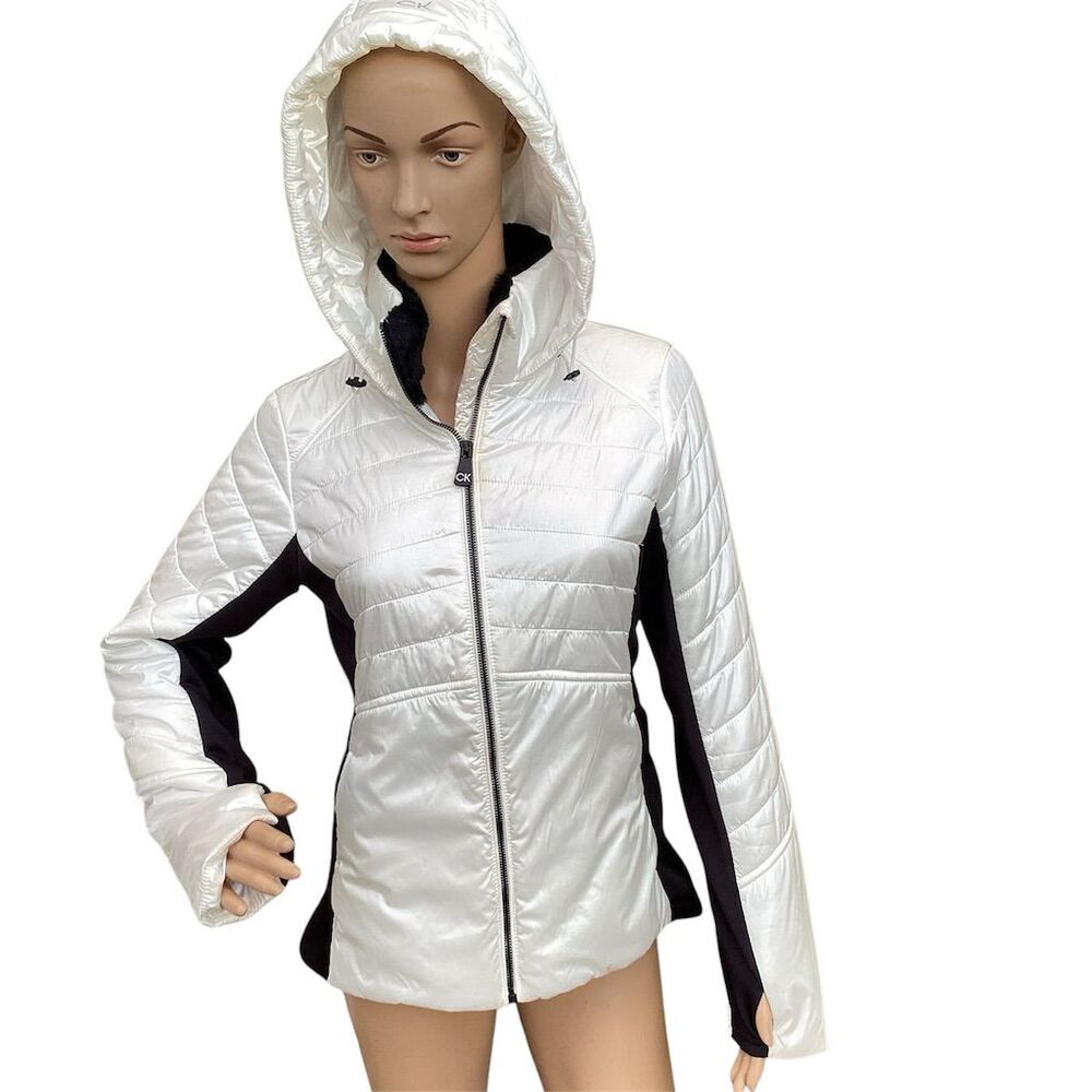 Calvin Klein Women's Hooded Puffer Jacket White Size S